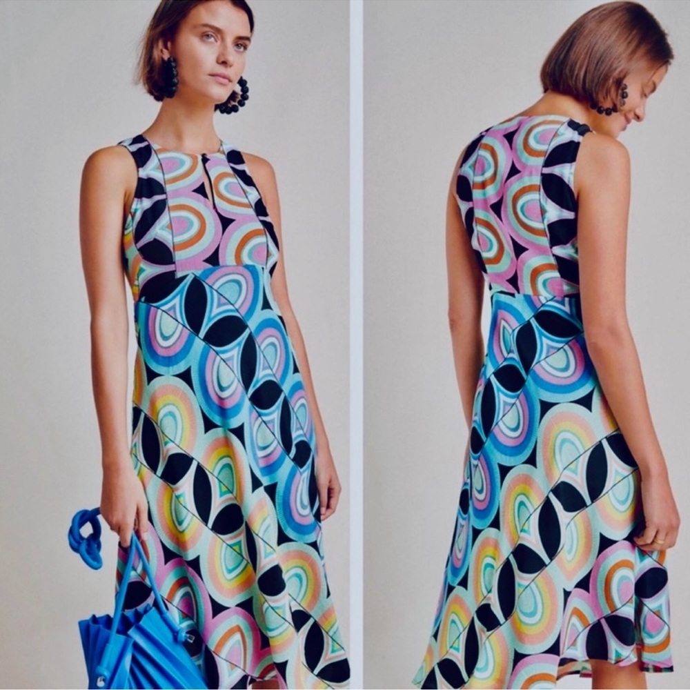 Anthropologie Multicolor Geometric Asymmetrical Midi Dress